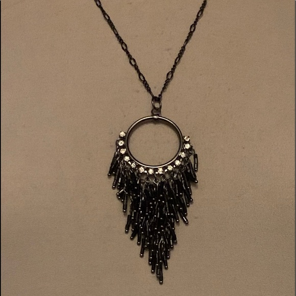 Gun Metal Crystal Black Tassel Pendant & Necklace - Picture 5 of 12